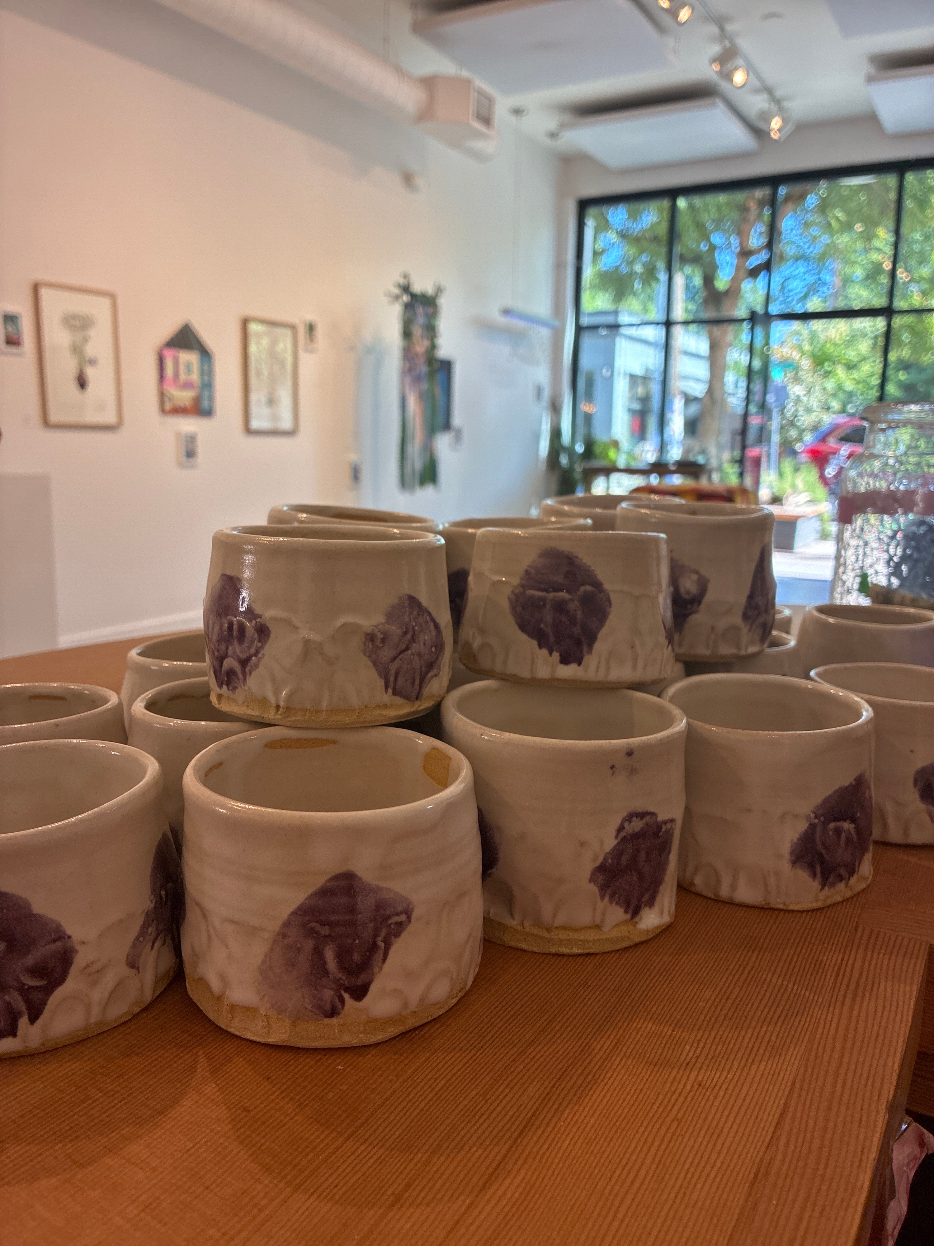 Assorted white & purple abstract mugs