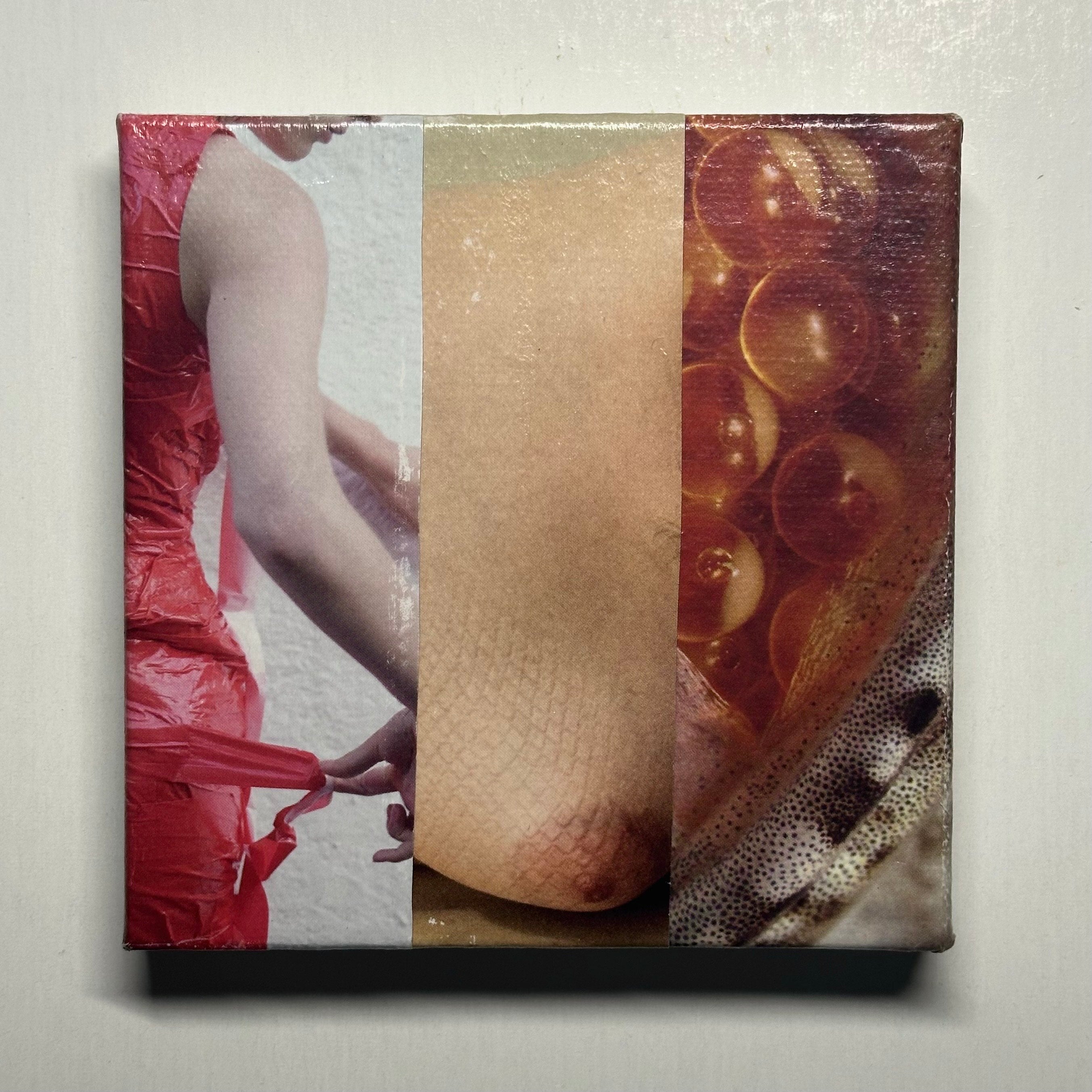 Canvas print with a collage of images including a person, skin texture, and abstract patterns.