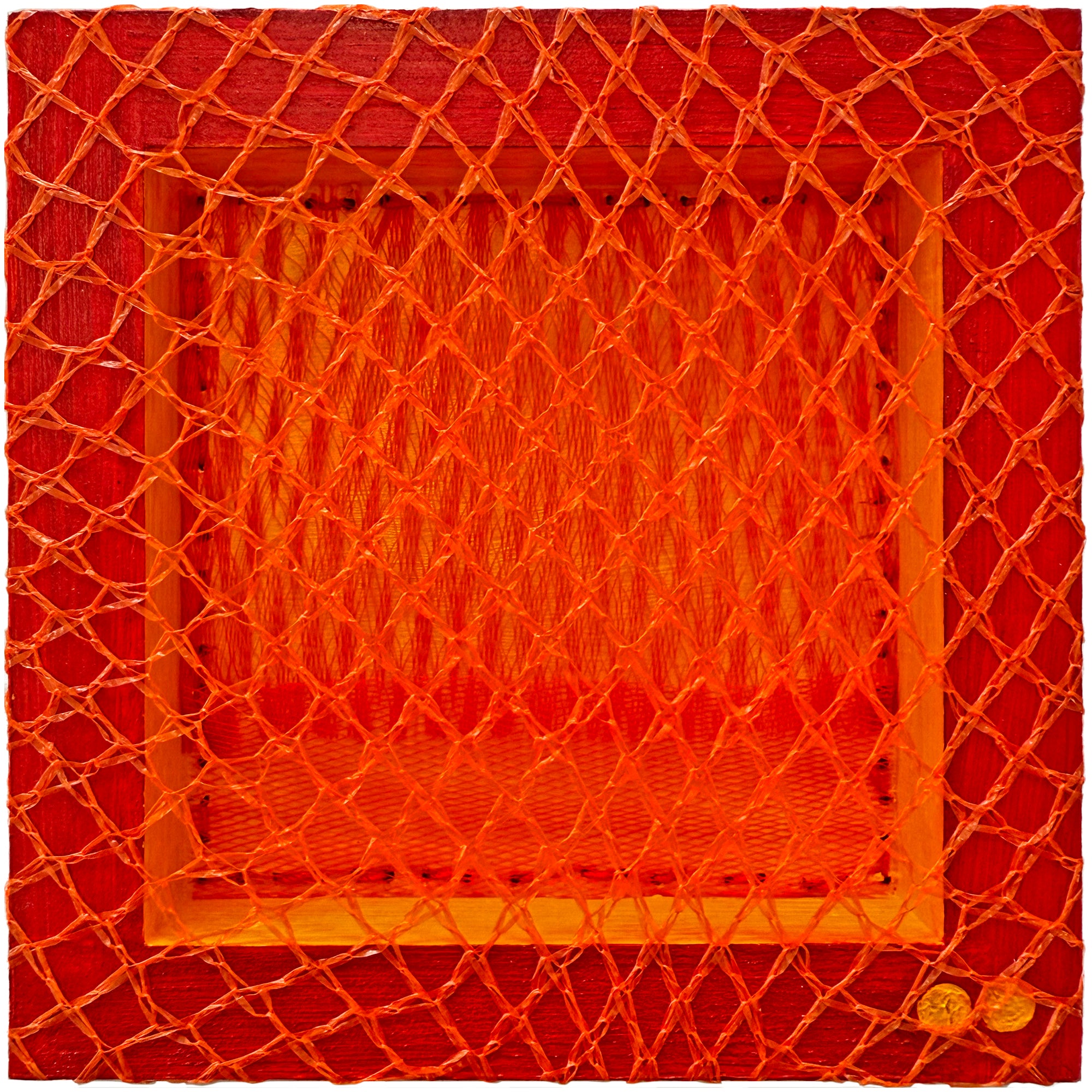 Orange square light with mesh cover on a red background