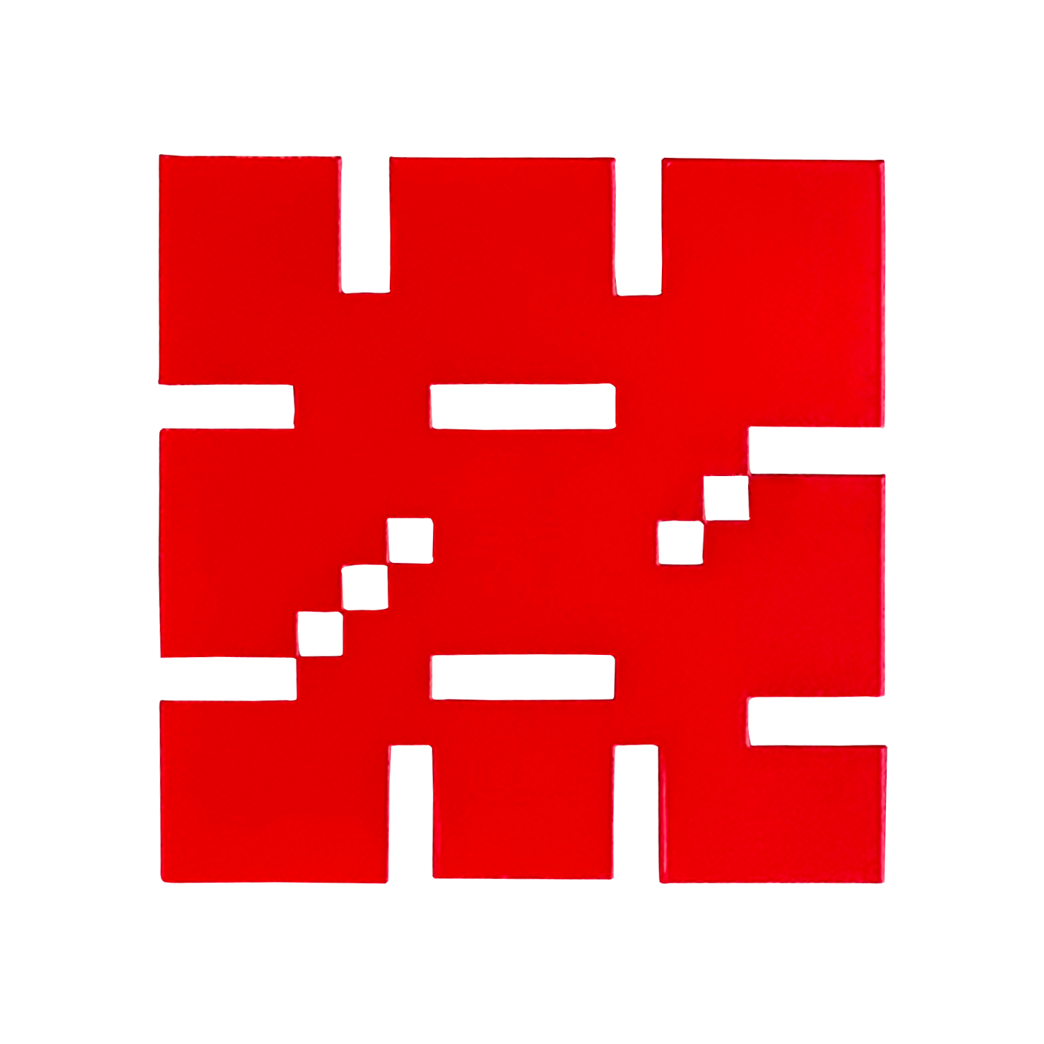 Red and white geometric design on a white background