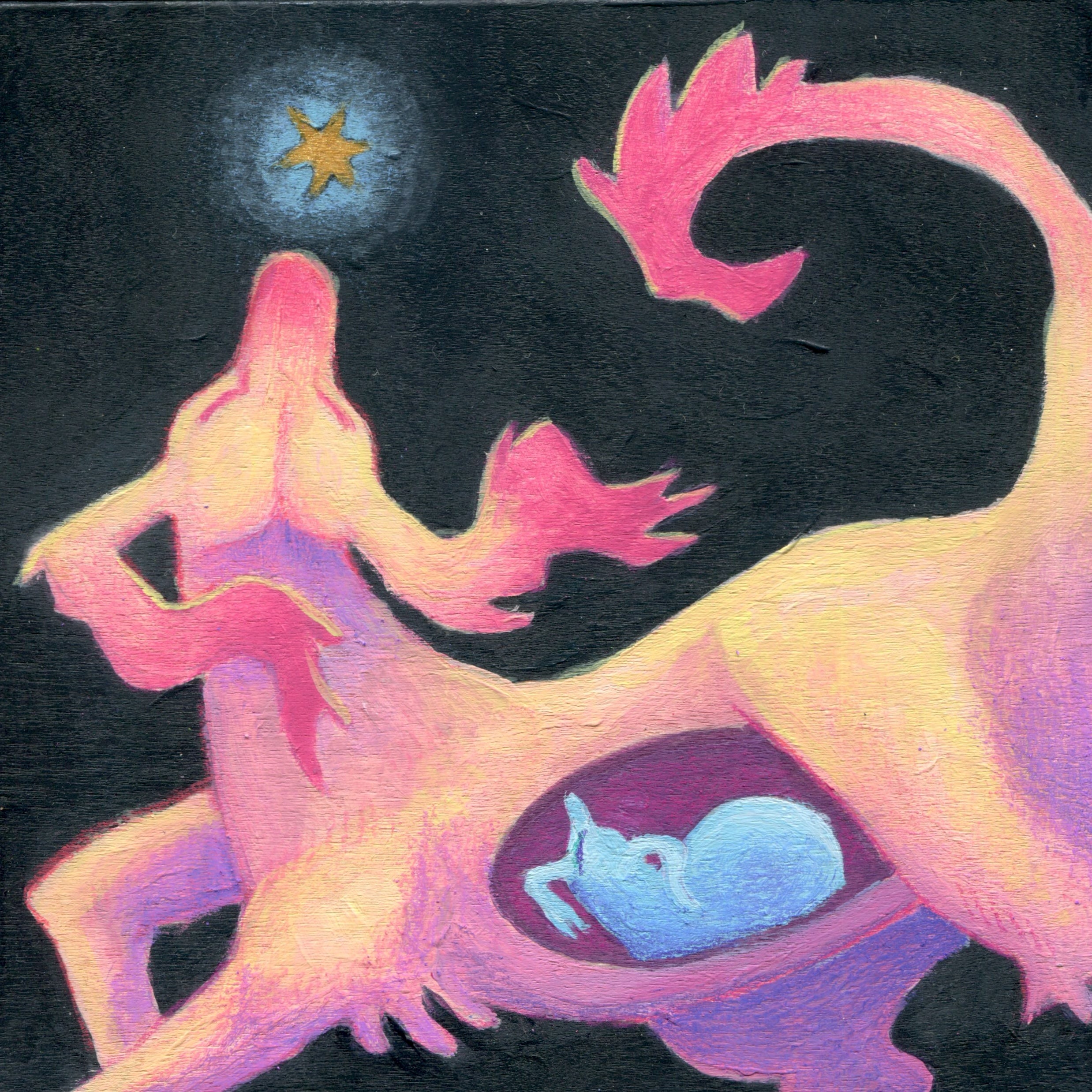 Colorful dragon illustration with a star in the background