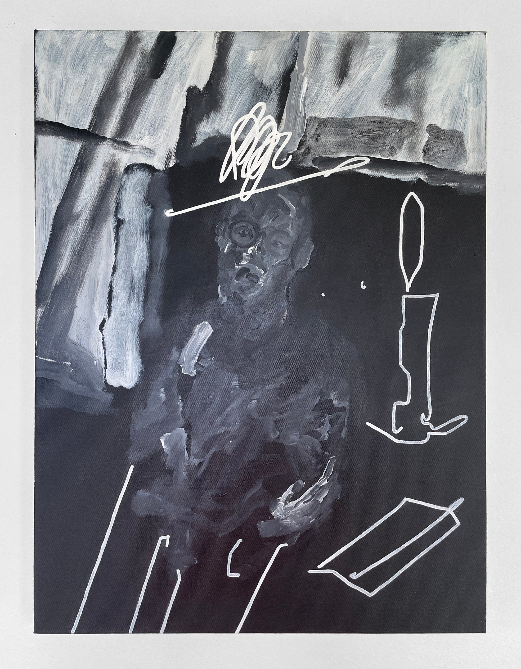 Self Portrait at 44 with Candle, Book, and Cats