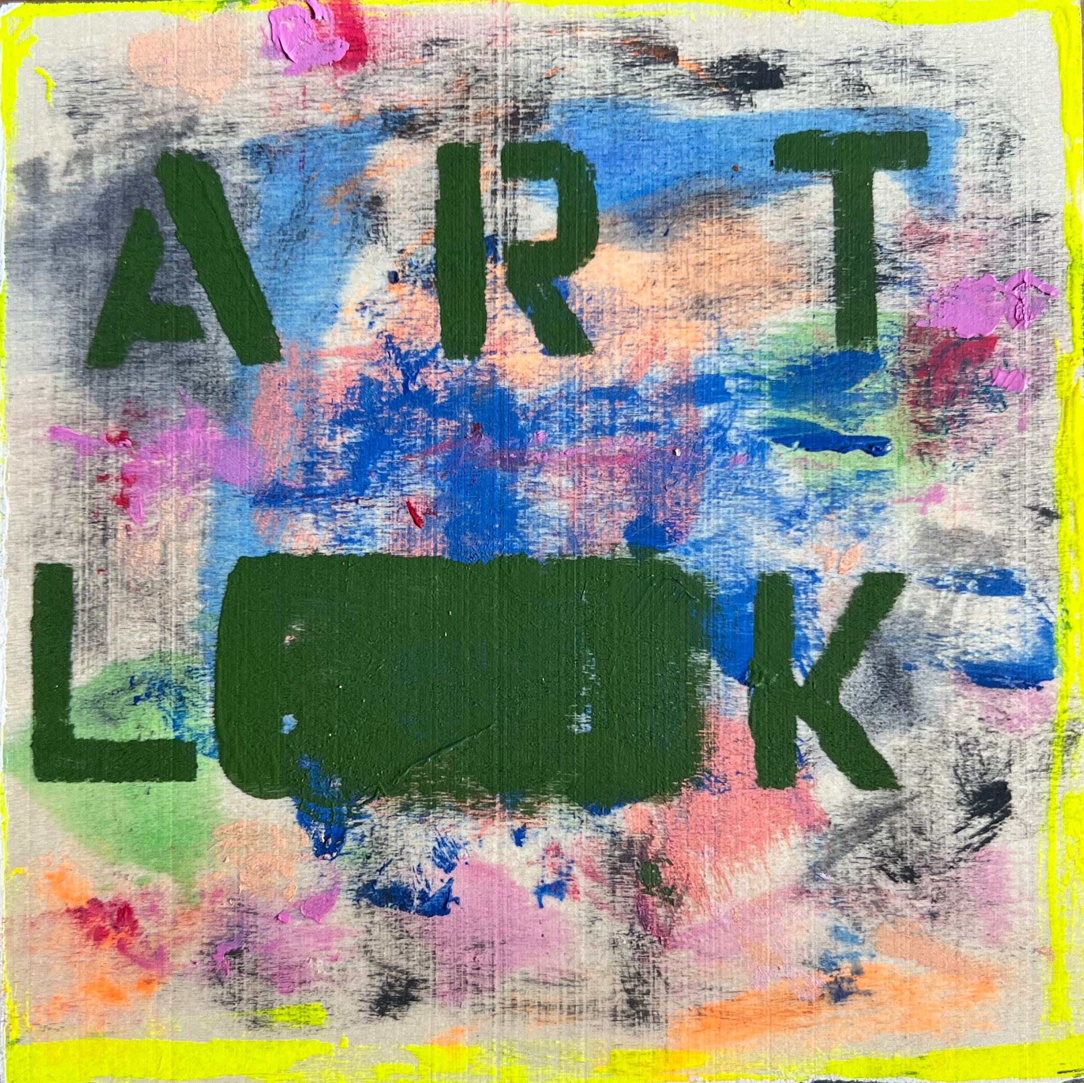Colorful abstract art with text 'AIR T LOOK' on a textured background