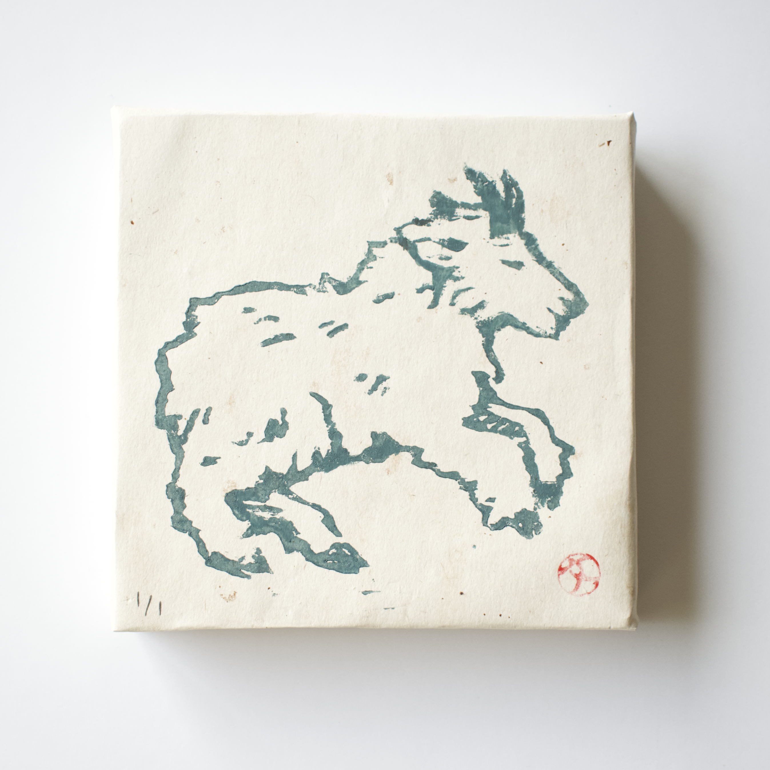 Canvas print with a blue horse illustration on a white background