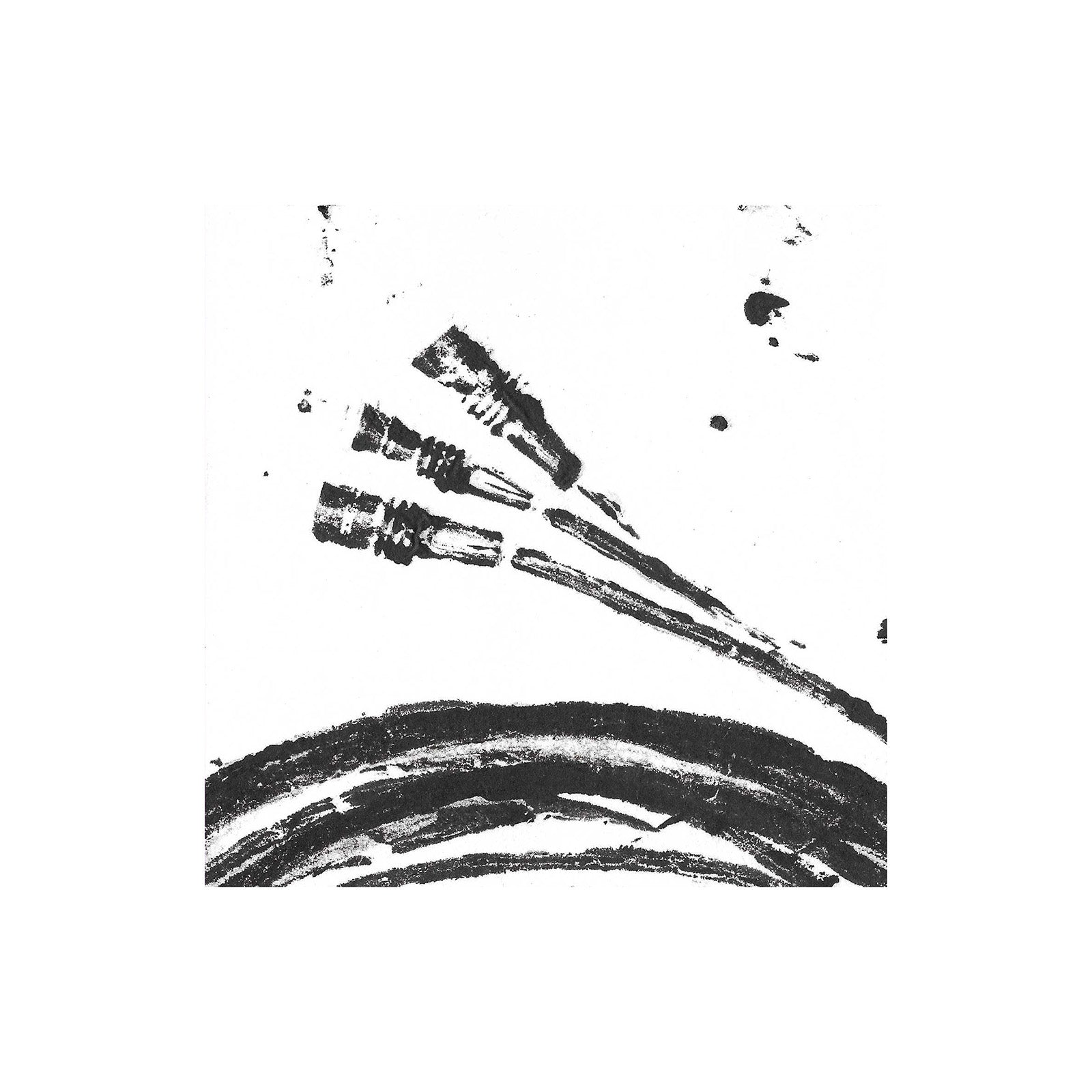 Black ink splashes and brush strokes on a white background