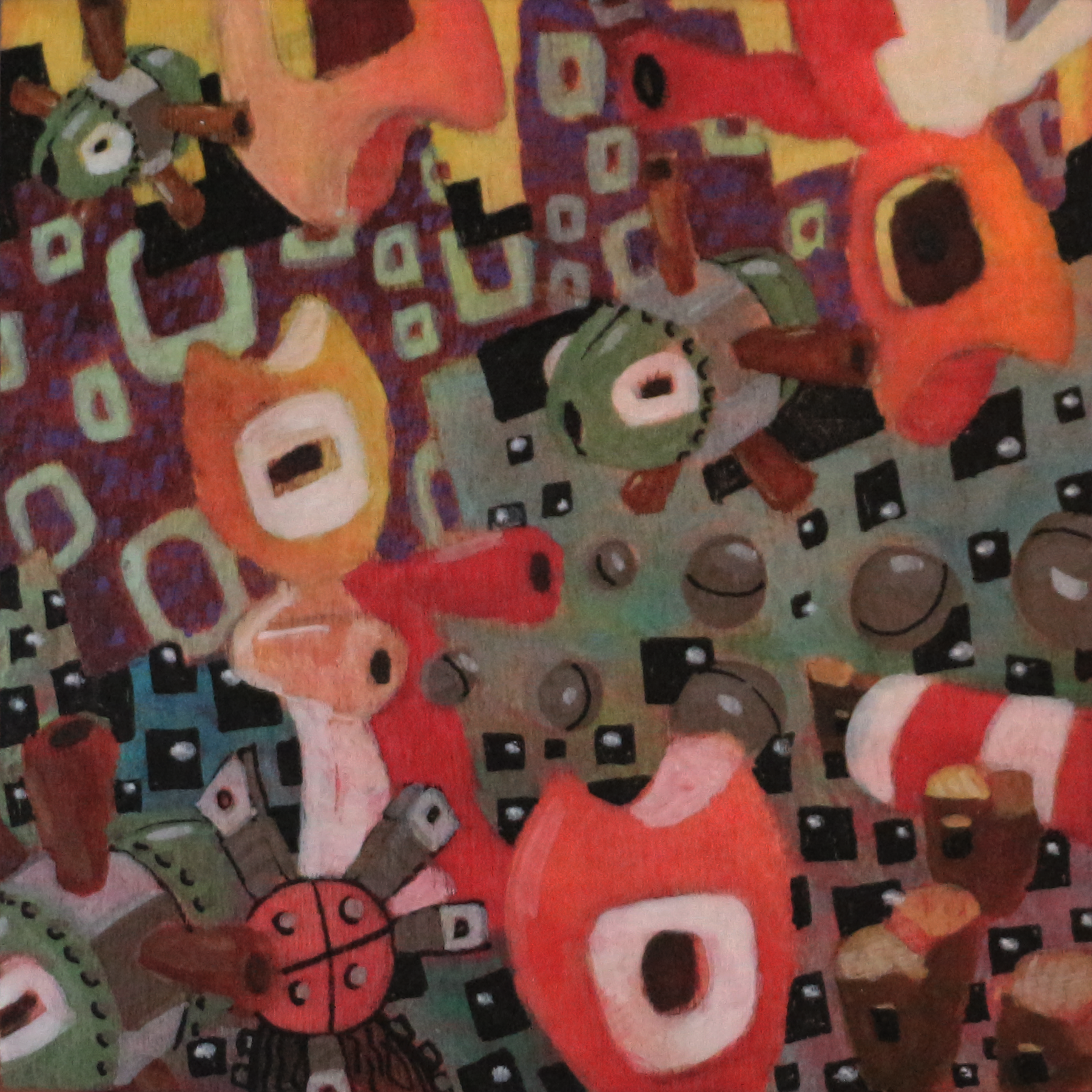 Colorful abstract artwork with various shapes and patterns