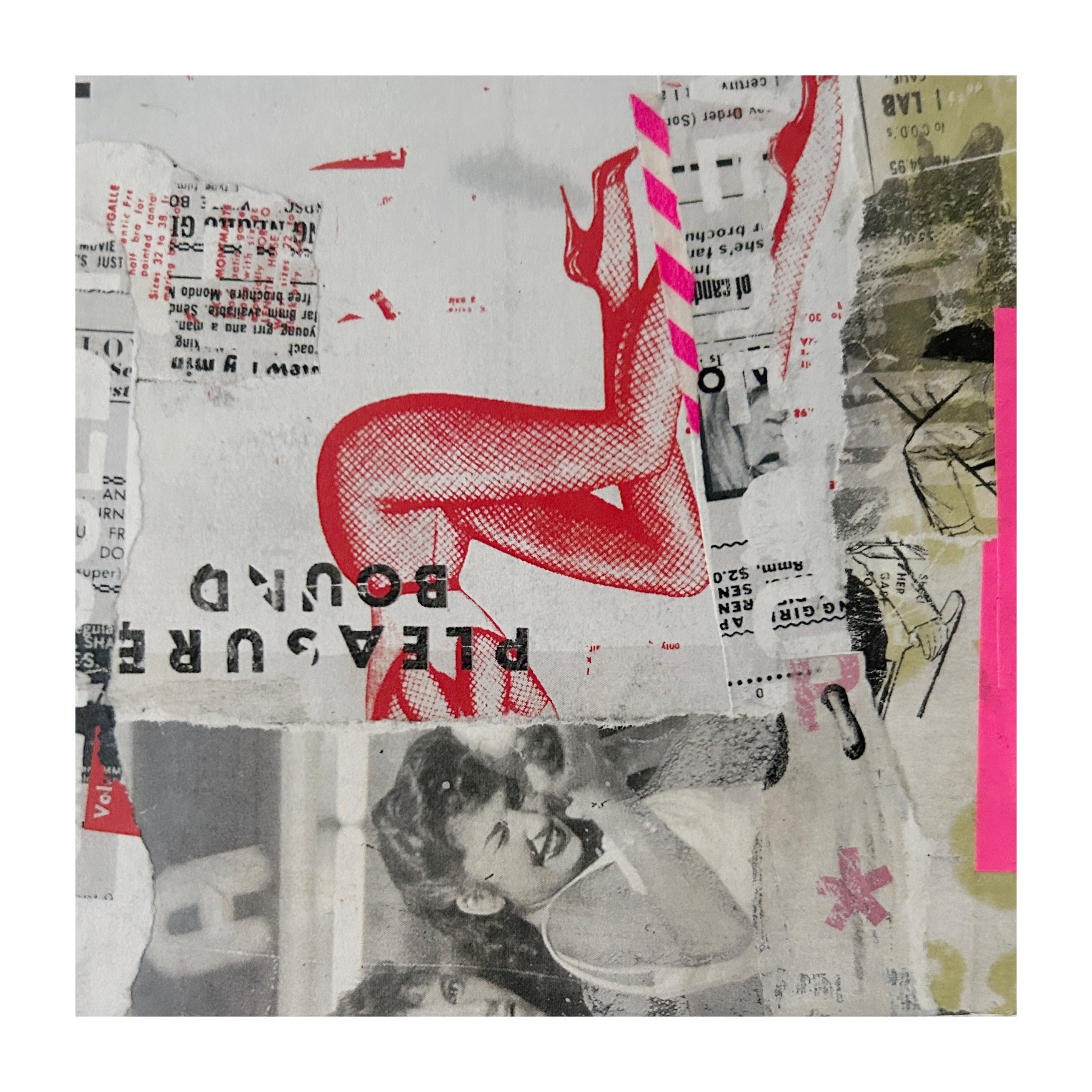 Collage art with red deer illustration and text on a white background