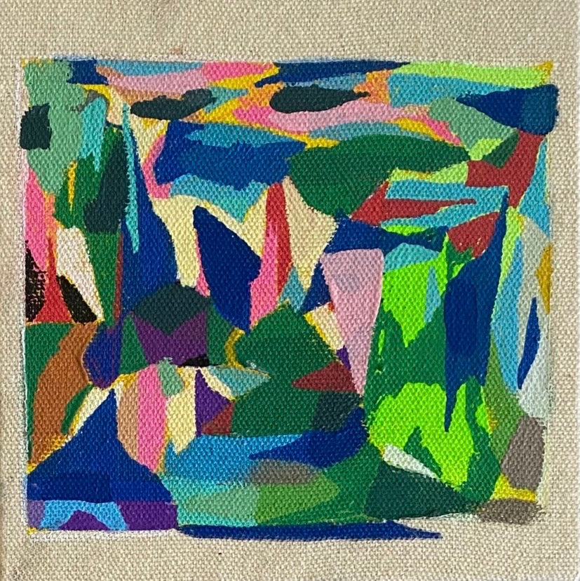 Colorful abstract patterned fabric on a beige background