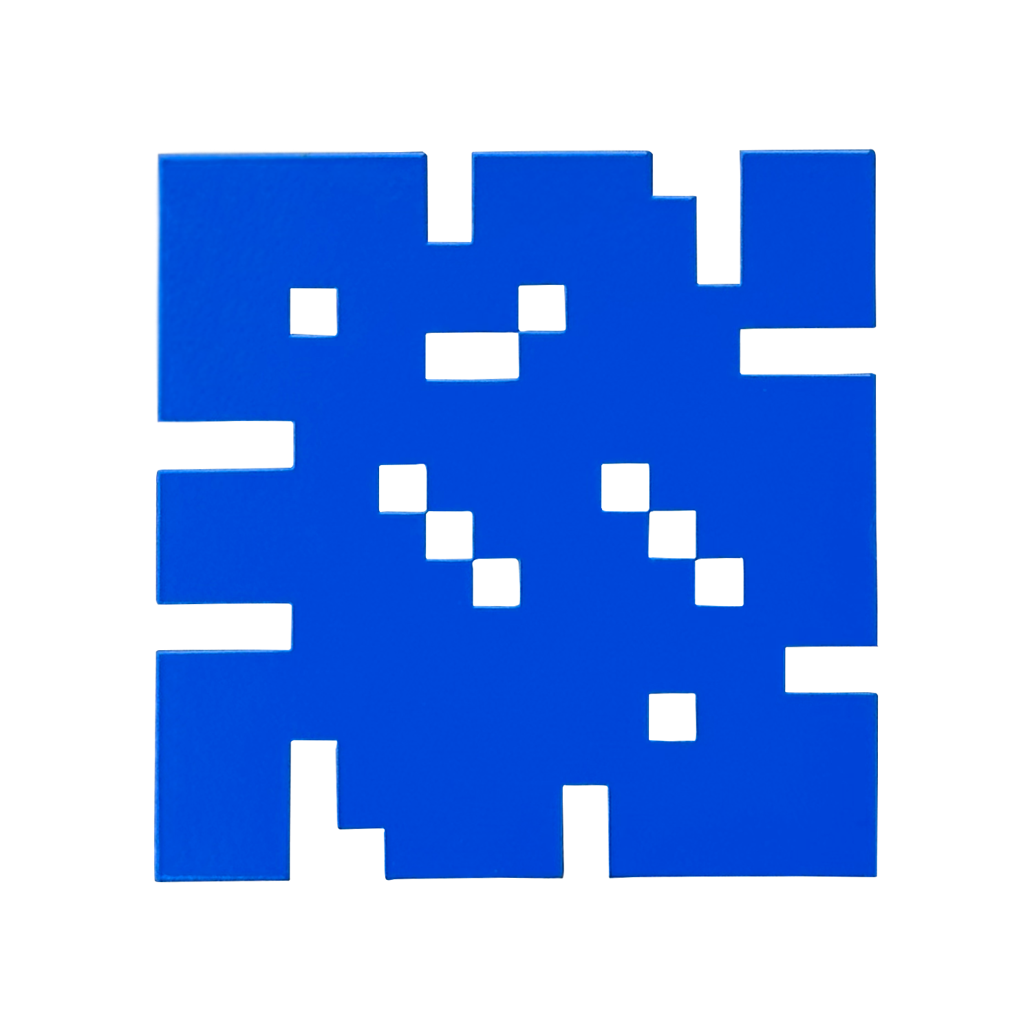 Blue geometric pattern with white squares on a white background