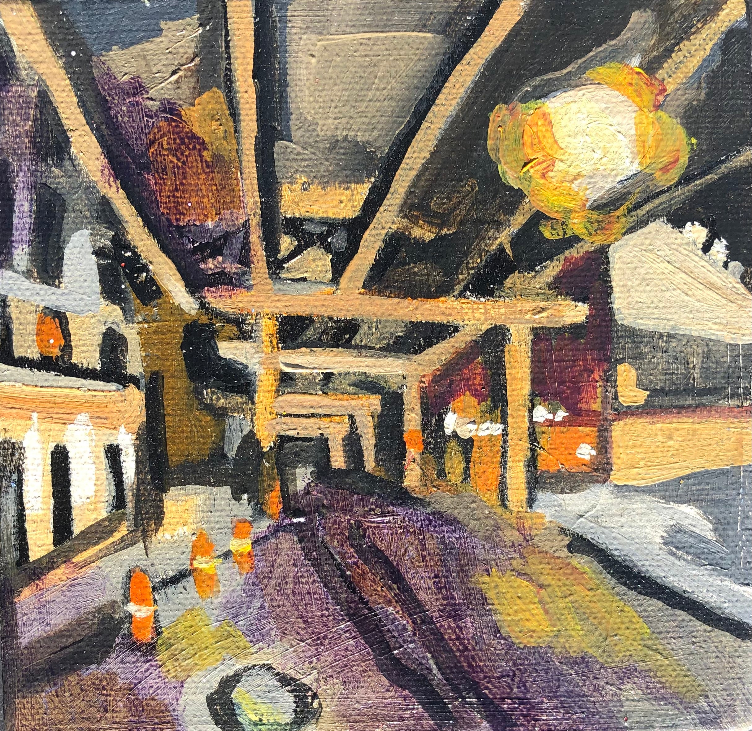 Abstract artwork with geometric shapes and warm colors