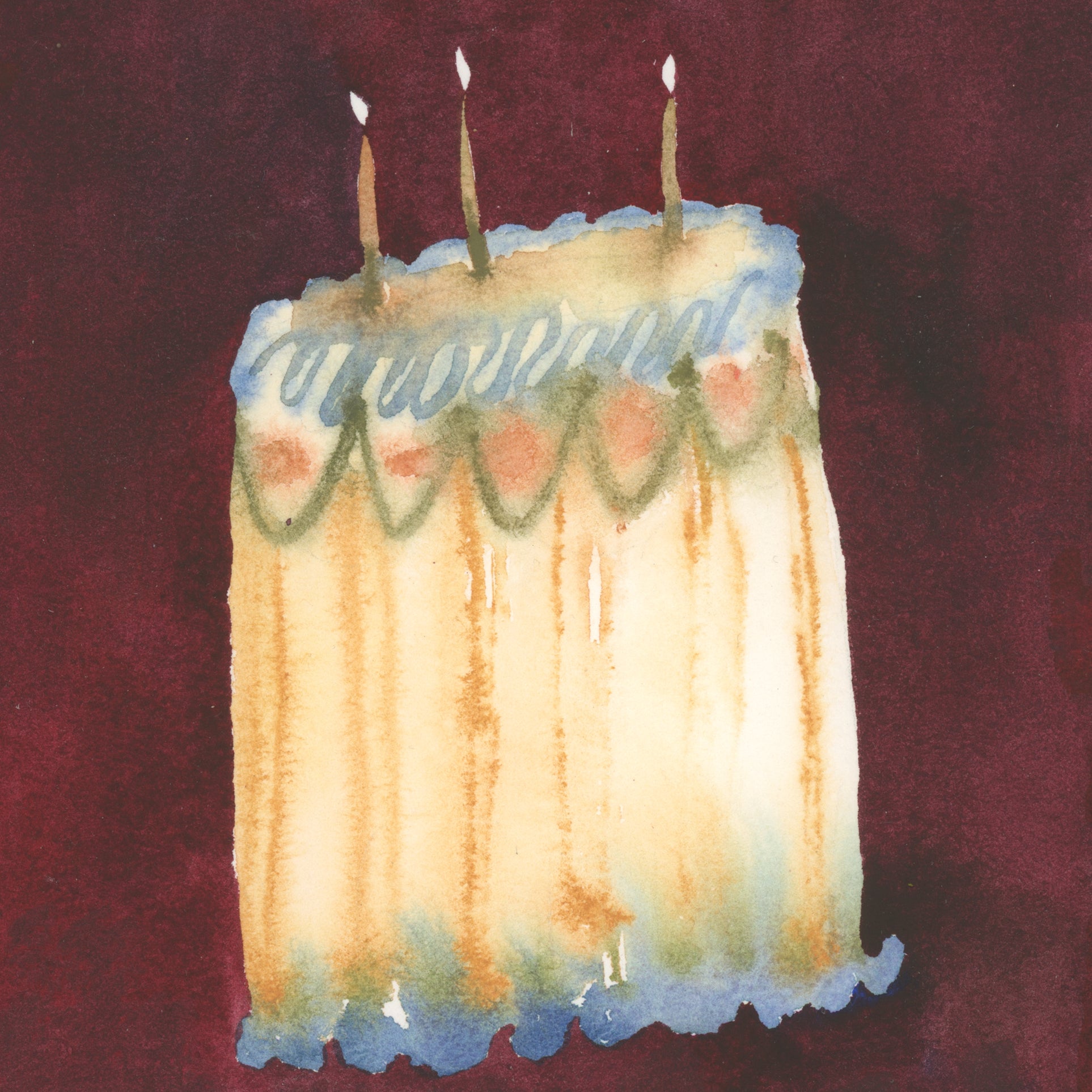 Illustration of a birthday cake with candles on a red background