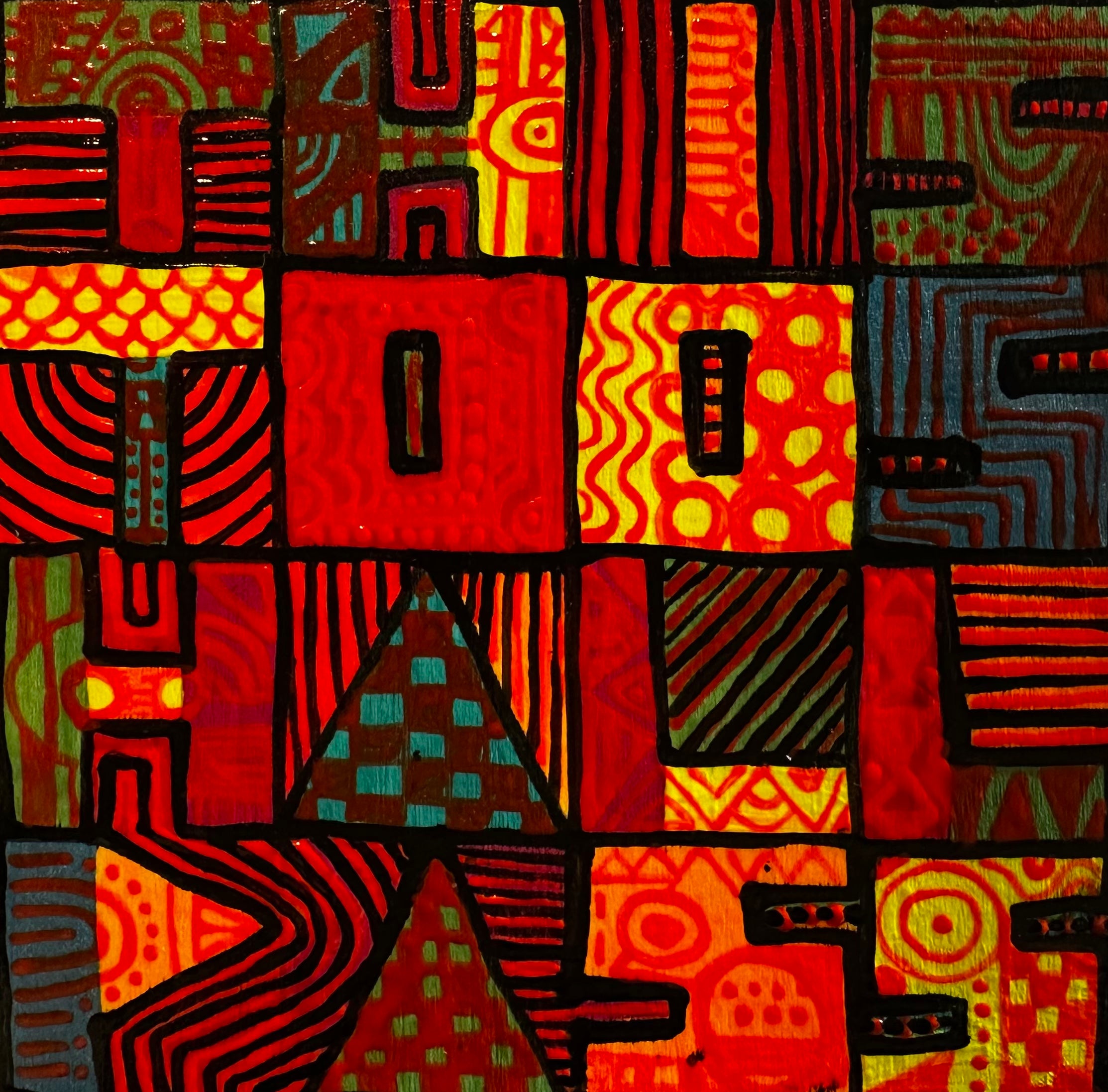 Abstract art piece with geometric shapes and vibrant colors