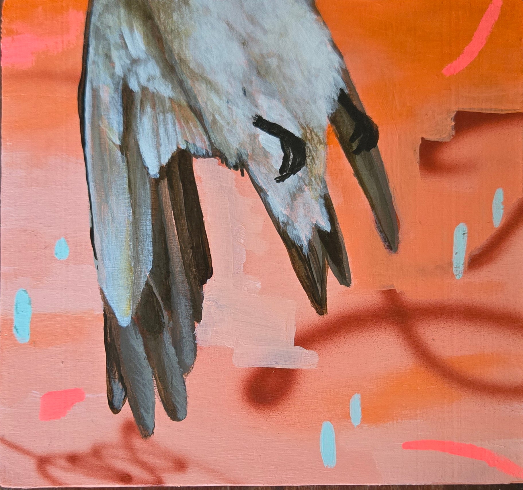 Close-up of a bird's head with a colorful abstract background