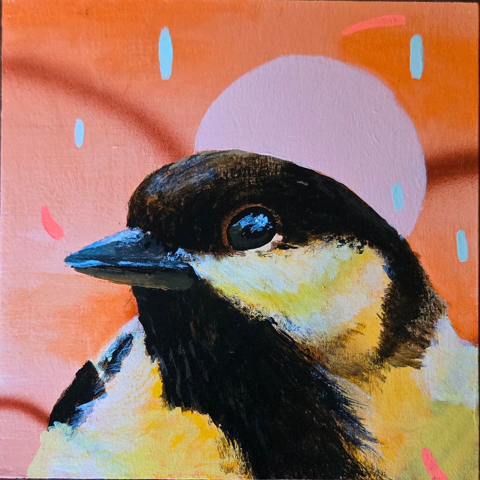 Artistic depiction of a bird with a colorful abstract background