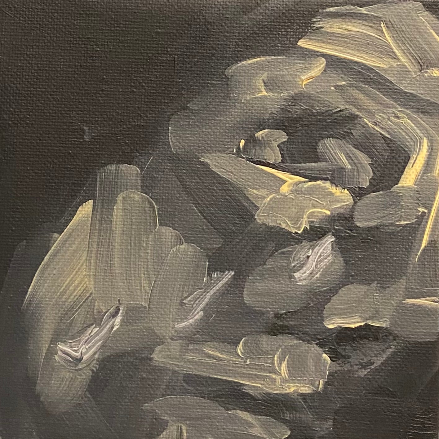 Abstract painting with textured brush strokes on a dark background